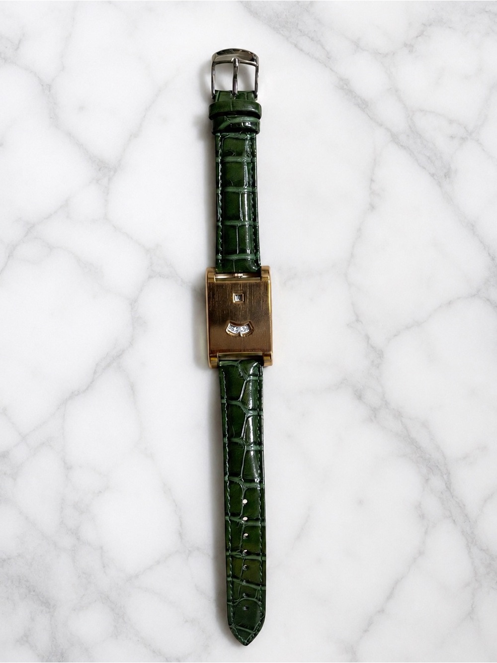 Men's Green Leather Strap Watch with Bronze Tone Case